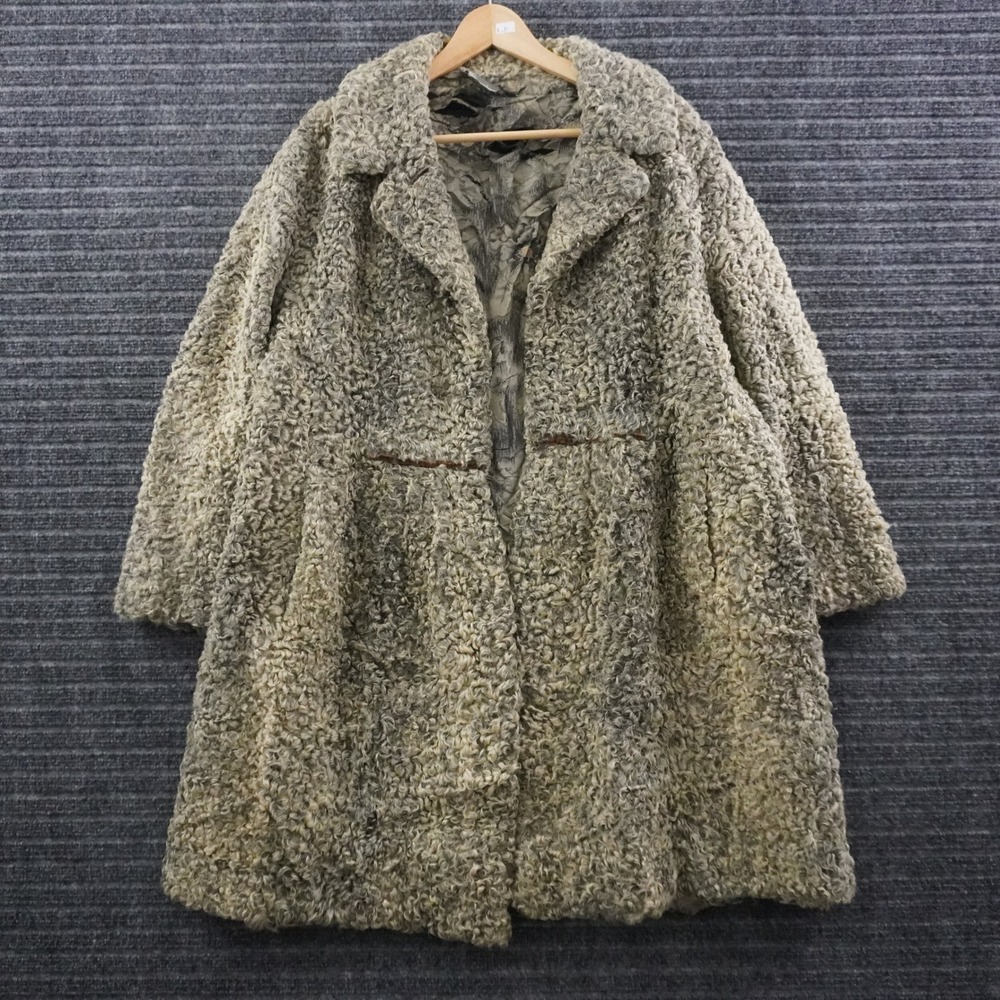 Vintage Fur Label Authority Fur Coat Womens L Grey Persian Lamb Curly Textured